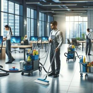 A team of 800 We Clean 4 U staff working in an office providing Commercial Cleaning Services.
